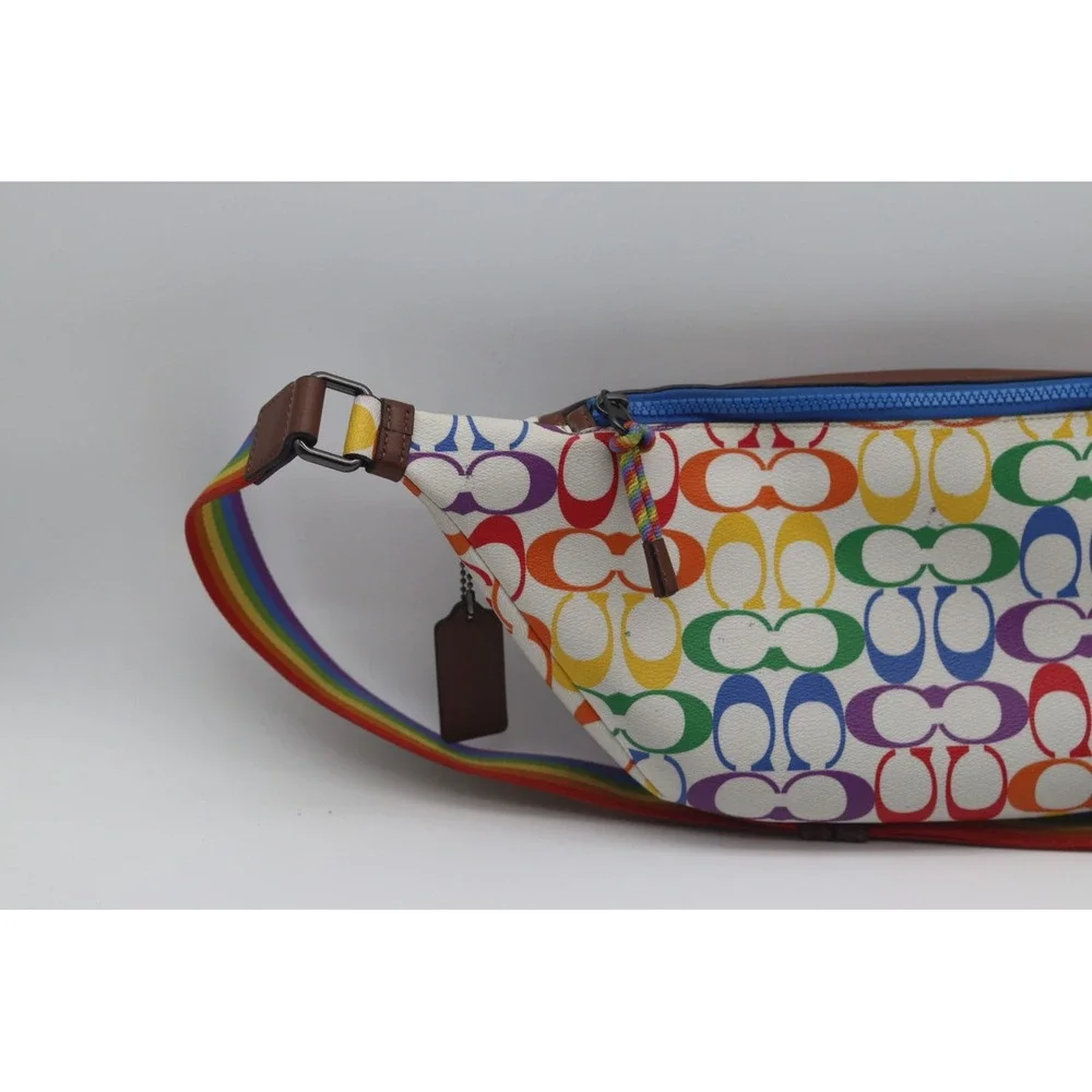 Coach Pride Rainbow Signature C Belt Bag Brown Leather Fanny Pack Crossbody - Picture 8 of 10